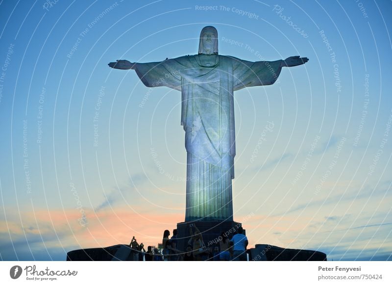 Rio de Janeiro 7 Sculpture Brazil Americas South America Town Tourist Attraction Landmark Gigantic Tall Blue Moody Belief Freedom Religion and faith Infinity