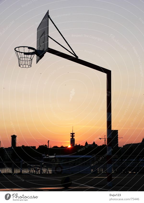 Cologne Streetball Basket Basketball basket Sunset Ball sports Deutsche Telekom High-rise Building Places Concrete Town Leisure and hobbies Joy of playing Calm