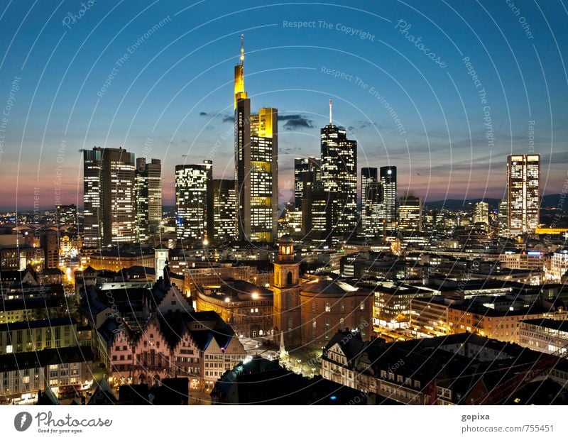 Skyline of Frankfurt in the evening City trip House (Residential Structure) Economy Financial Industry Financial institution Business Architecture Germany