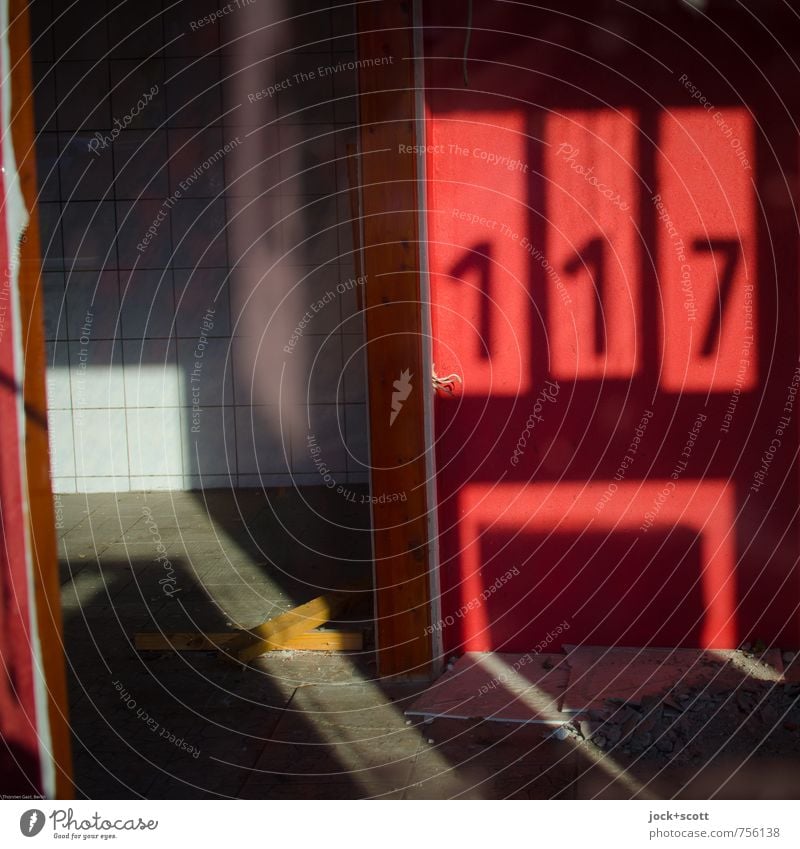 117 Light and shadow Snack bar Store premises Wall (building) Tile House number Sharp-edged Warmth Red Shadow play Shop window Vacancy Digits and numbers