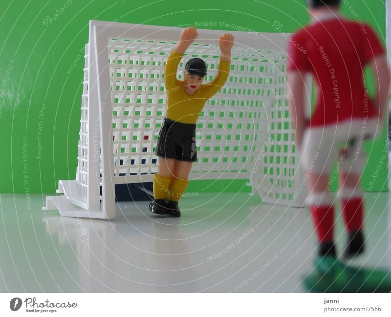 table football Sports Table soccer Goalkeeper Plastic figurine Piece Depth of field Macro (Extreme close-up) Hands up! 2 Colour photo