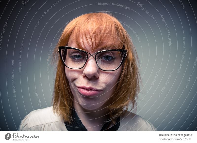 duckface Human being Feminine Woman Adults Face 1 Eyeglasses Hair and hairstyles Red-haired Long-haired Think Looking Dream Cool (slang) Eroticism Brash