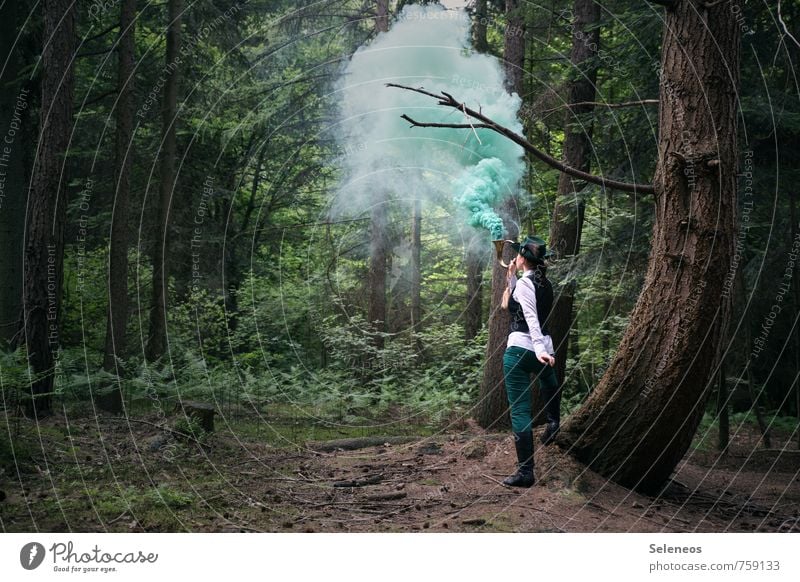 smoke sign Trip Adventure Human being Feminine Woman Adults 1 Environment Nature Landscape Forest Communicate Smoke signal Forester Colour photo Exterior shot