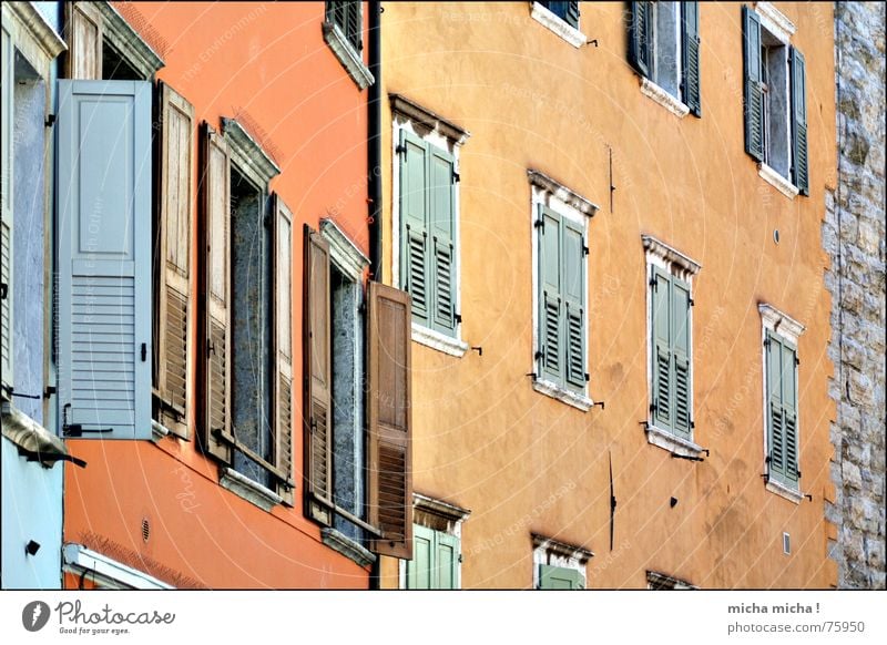 windows open, windows close Window Shutter Facade House (Residential Structure) Alley Lake Garda Italy Multicoloured Arco Mediterranean
