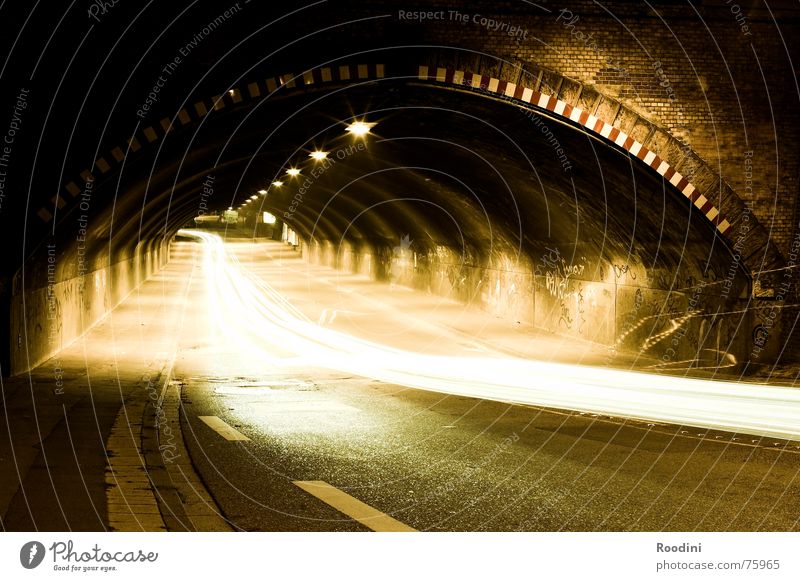 tunnel vision Night Light Driving Heat Long exposure Motoring Driver Traffic lane Tunnel Night journey Leadfoot Speed Reflection Tunnel vision Pavement Car