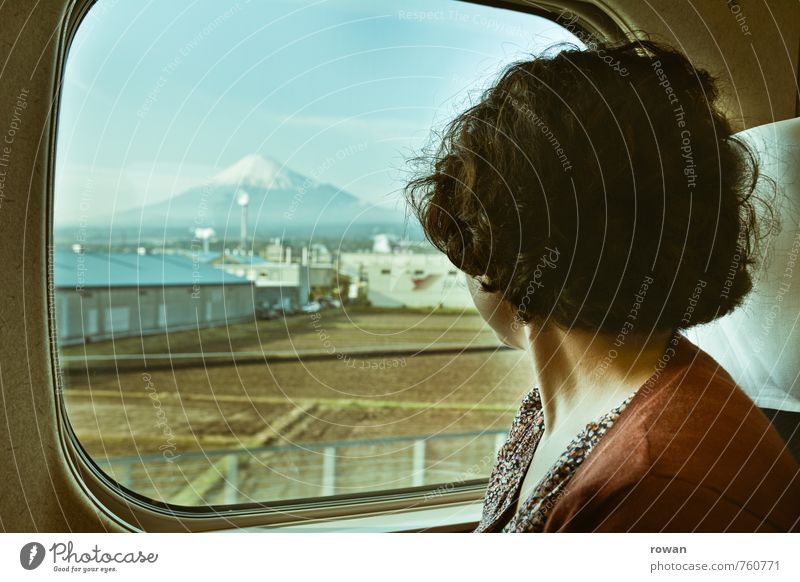 mt fuji Human being Feminine Young woman Youth (Young adults) 1 Rail transport Train travel Railroad Passenger train Train compartment Vacation & Travel