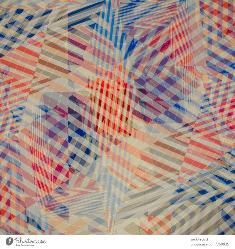 Confusion Colour space Illustration Stripe Network Checkered Sharp-edged Blue Red Variable Chaos Complex Surrealism Irritation Double exposure Asymmetry