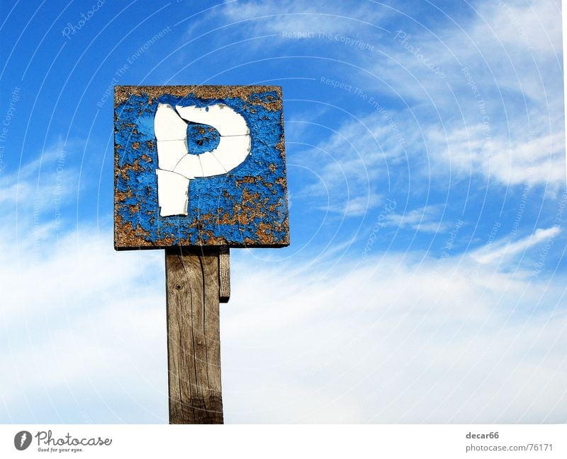 sky parking Sky Route 66 Jump Wood flour Signage sign car road weathered cloud clouds blue deteriorated space copy copyspace
