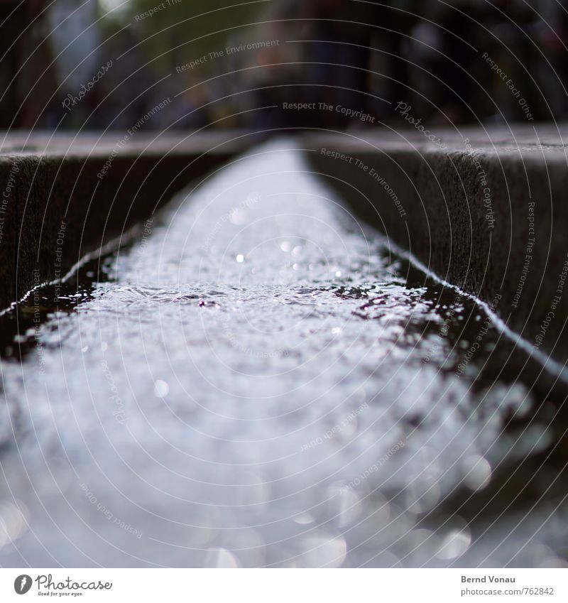 blurred ... Freiburg im Breisgau Town Runlet Channel Sewer Brook Water Blur Blue Black Pedestrian precinct Reflection Meditative Sun Summer Curbside Movement