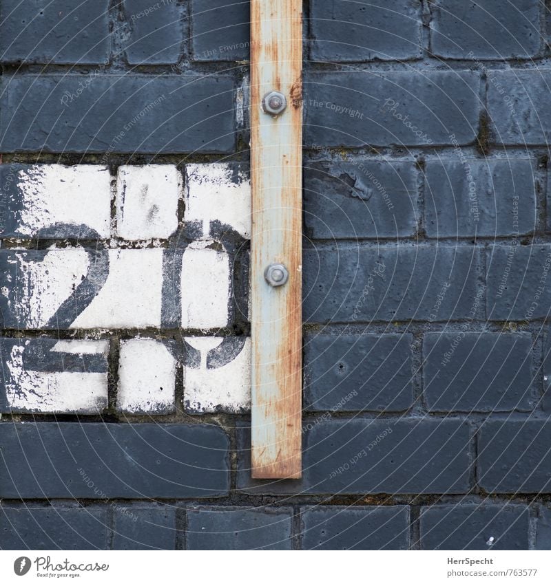 20 | London England Digits and numbers Gray White Brick wall Rust Old Screw Iron rod Painted Colour photo Subdued colour Exterior shot Close-up Detail Abstract