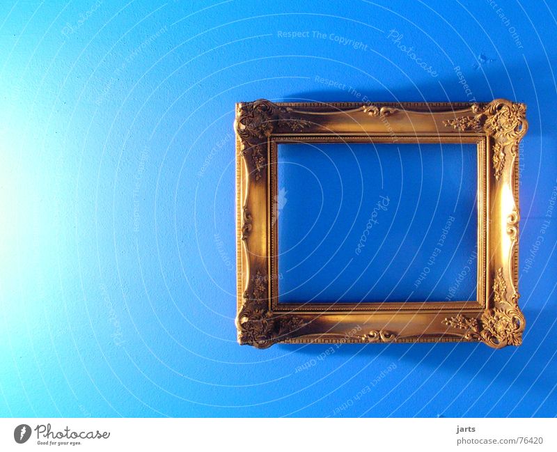 blue room Simple Picture frame Wall (building) Loneliness Empty Art Living or residing Arts and crafts  Blue Image Room Gold Old jarts