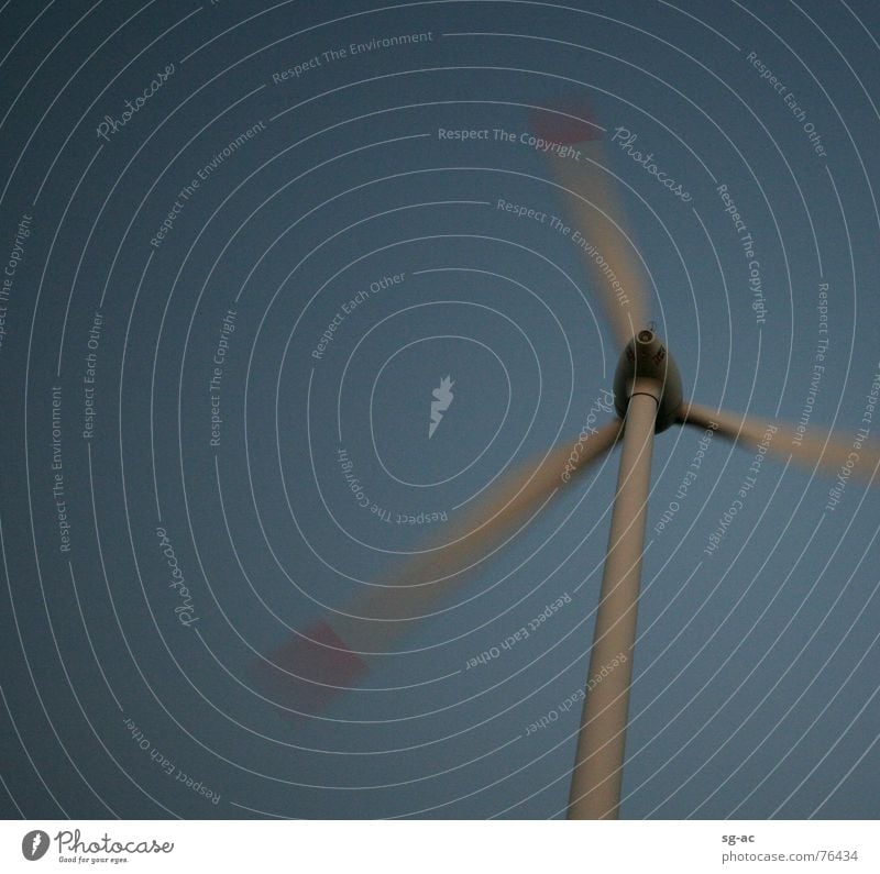 On the move Gray Red Night Wind energy plant Electricity Gale Rotor Sky Blue windmill Movement