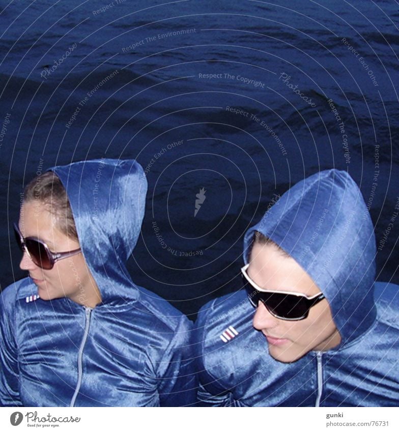 auditory cells Disc jockey Twin Glittering Water Blue sunglasses Deep