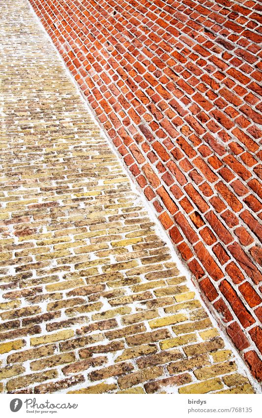 brick graphic Wall (barrier) Wall (building) Brick Esthetic Exceptional Uniqueness Long Positive Yellow Red Colour Symmetry Diagonal Graphic