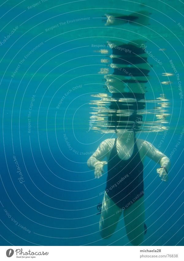 Headless we go under Girl European Woman Swimsuit Black Drown Underwater photo Mystic Dive Reflection Waves Hover Emerge Ocean Swimming pool Cold Ease Go under