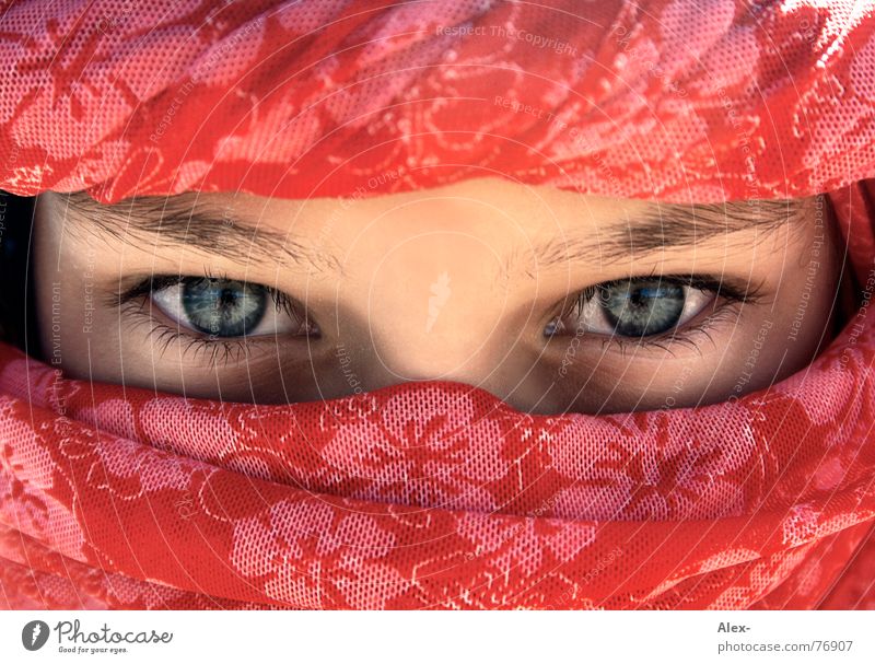 Get rid of yourself Turban Headscarf Arabia Arabien Egypt Red Flower Pattern Deep Beautiful Shackled Physics Hot Child Girl Peoples Resident Eyes Blue Rag