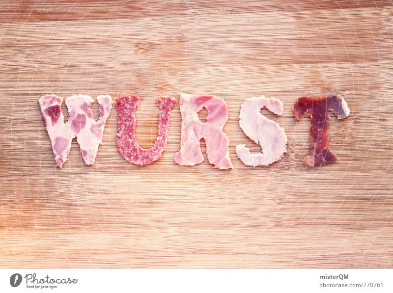 Sausage. Art Work of art Esthetic Innovative Kitsch Sausages production Letters (alphabet) Delicious Food photograph Dish Salami Ham Chopping board Brunch