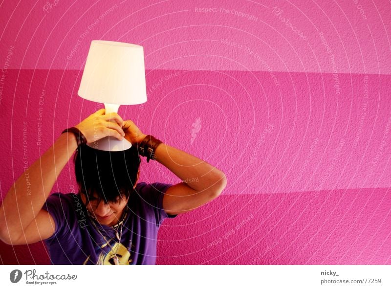 light my way Man Pink Wall (building) Lamp Light White Occur Violet Human being Head rico purple Hair and hairstyles Wall (barrier)