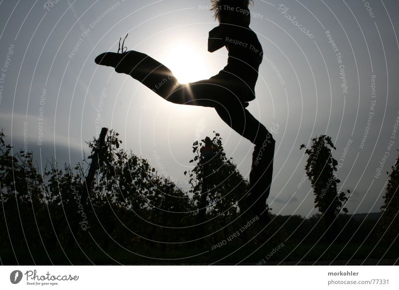 Jump over the sun Vineyard Woman Autumn Hop Sun rung Joy Energy industry
