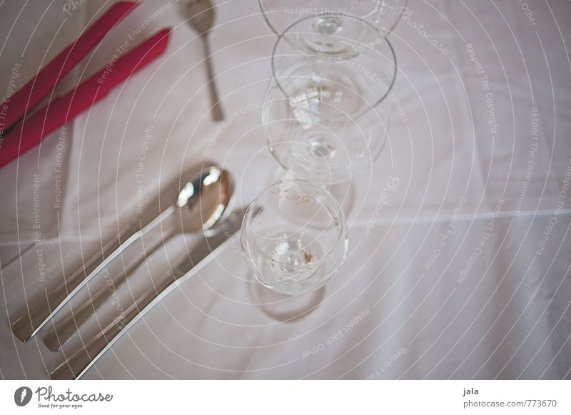 set Glass Cutlery Knives Fork Spoon Napkin Tablecloth Esthetic Elegant Set meal Colour photo Interior shot Deserted Neutral Background Day