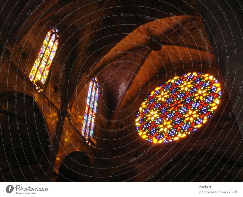 Plays of light in the cathedale Light Visual spectacle Multicoloured Spain Palma de Majorca Window Respect Calm Interior shot gas window Colour Cathedral