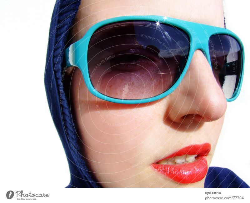 Sunglasses everywhere XX Lips Lipstick Light Style Row Woman Portrait photograph Glittering Cosmetics Gesture Clothing Summer Skin session Human being Face