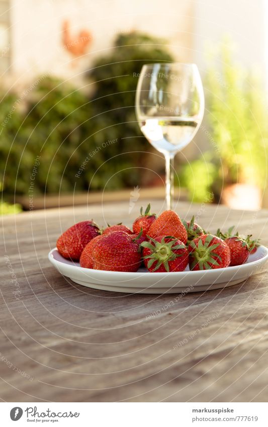 sparkling wine with strawberries Food Fruit Strawberry Nutrition Beverage Cold drink Sparkling wine Prosecco Plate Lifestyle Luxury Elegant Style Design Joy
