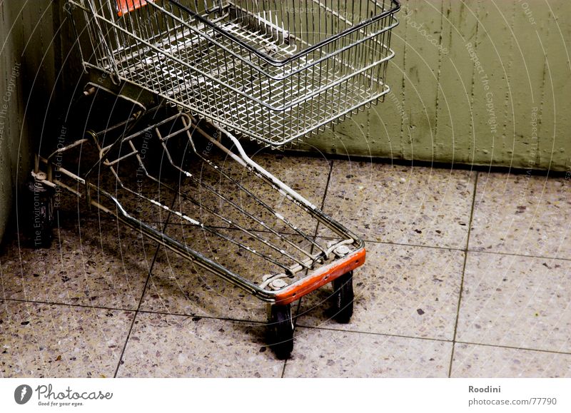 in the corner and shame on you Shopping Trolley Go-kart Supermarket Grating Wall (building) Month Loneliness Push Store premises Logistics shopping cart Metal