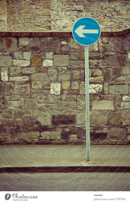 disposable Transport Street Road sign Blue Arrow Signage Clue One-way street Direction Trend-setting Traffic regulation Turn off Assignment Colour photo