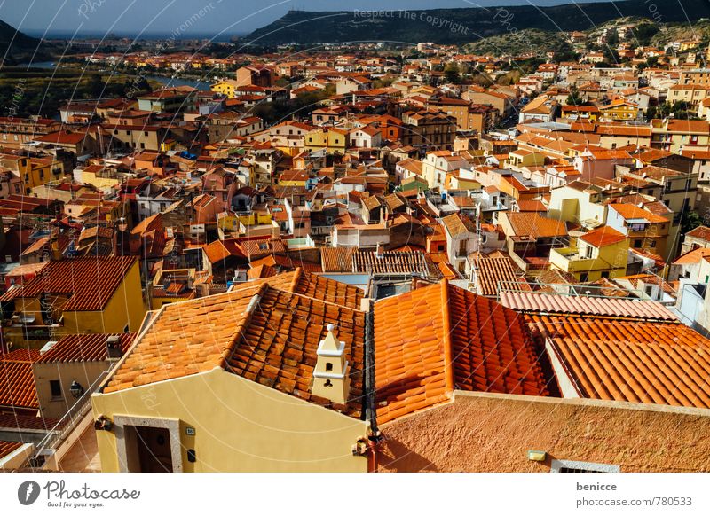 bosa Town Roof pink Italy Old town Sardinia Vacation & Travel Travel photography Sun Sunbeam Shingle Bird's-eye view House (Residential Structure)