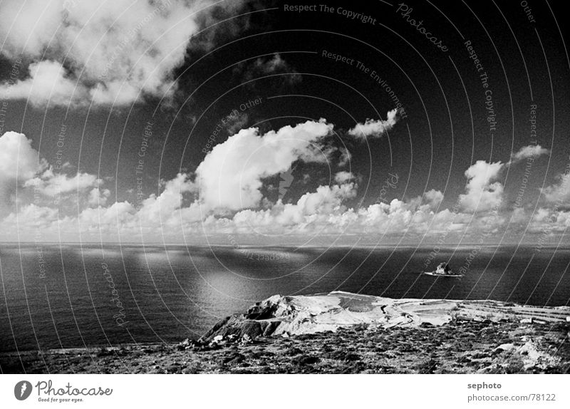 PornoSando Porto Santo Madeira Atlantic Ocean Clouds Coast Black White Surf Reflection String of islands Gale Calm Wind Waves Canaries Landscape Mountain