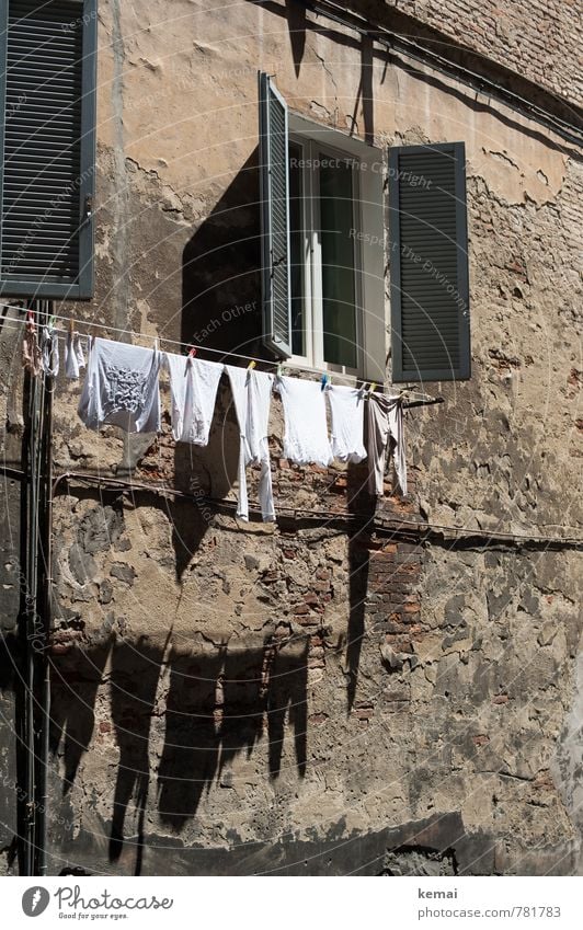 Good drying area Tourism Italy Wall (barrier) Wall (building) Window Shutter Underwear Clothesline Laundry Washing Hang Fresh Clean Warmth Dry Characteristic
