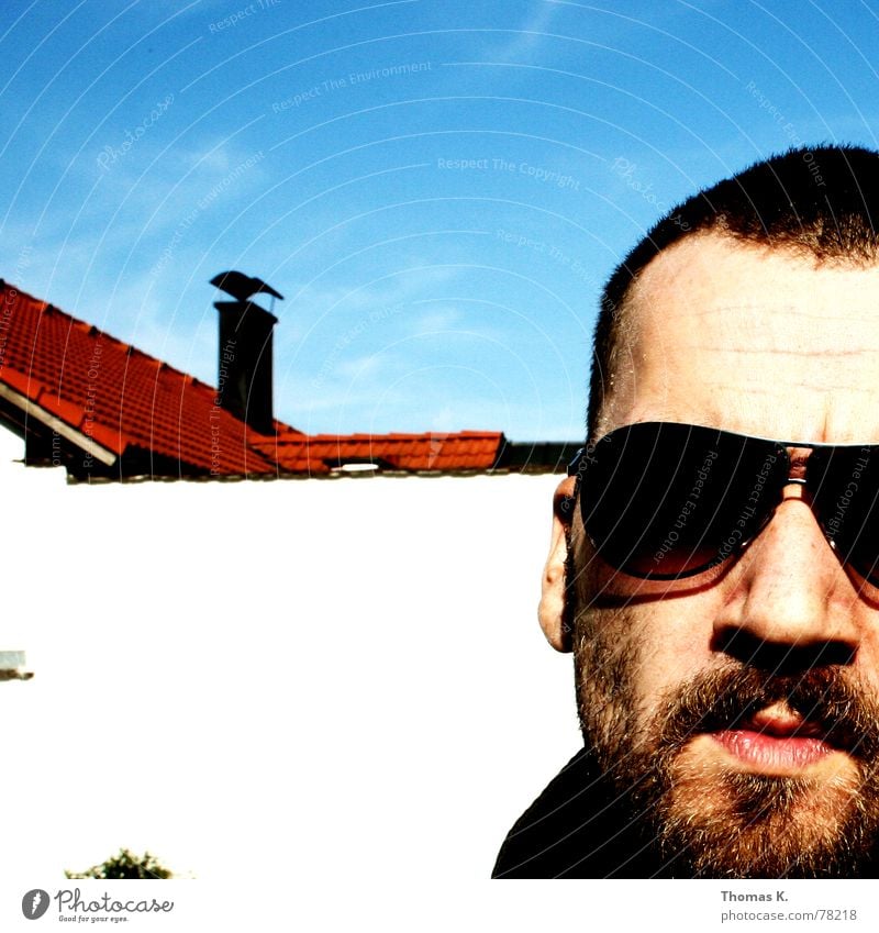 Untitled (or: Self-Portrait) Chimney Facial hair Sunglasses Lips Wall (barrier) Roof Sky Skinhead Head Face Hair and hairstyles Nose Mouth Ear Thomas heartier