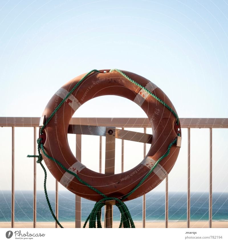 rescue me Aquatics Cloudless sky Horizon Summer Beautiful weather Handrail Life belt Sign Simple Moody Help Safety Fear Drown SOS Rescue Swimming & Bathing