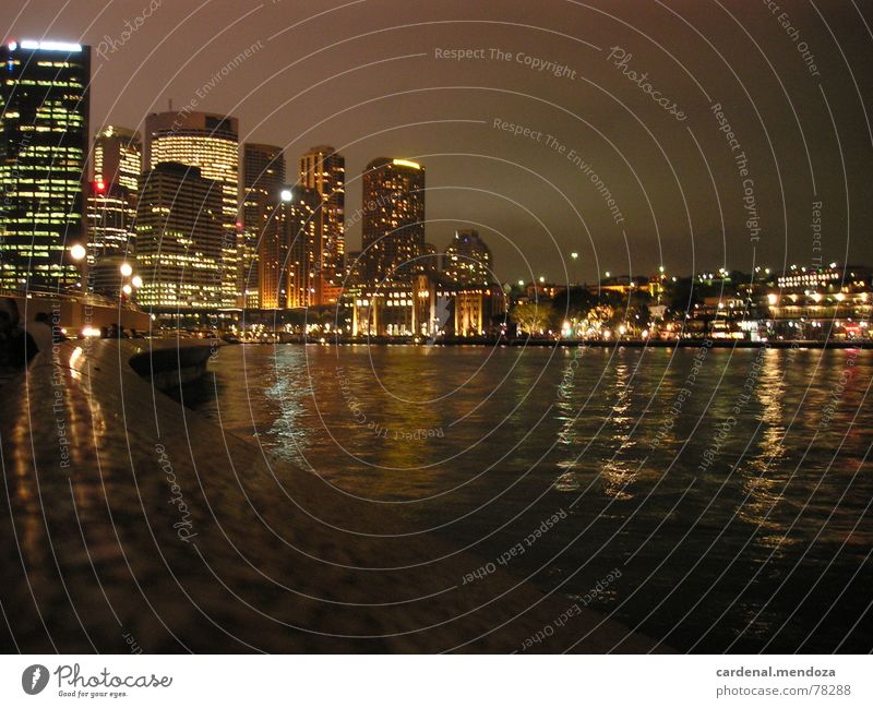 Sydney Harbour at night Harbour Bridge Night Window House (Residential Structure) High-rise Reflection Waves Wall (barrier) Jetty Town Downtown Australia