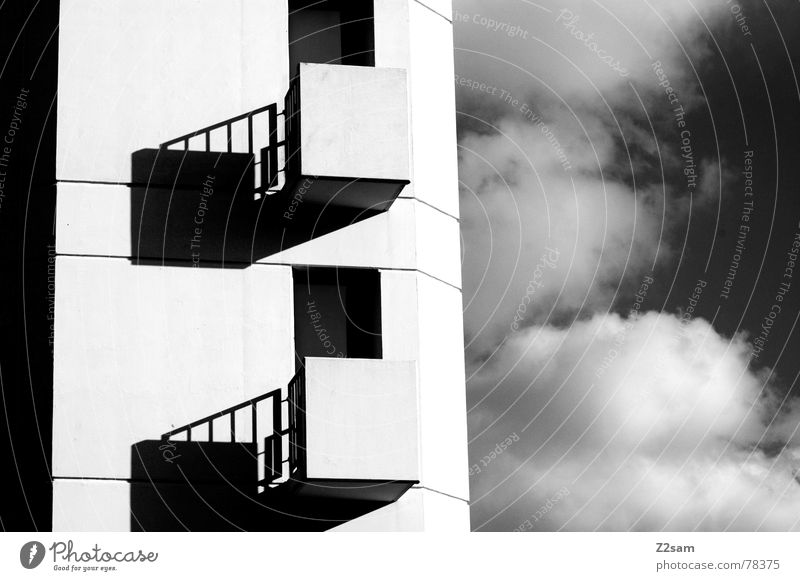in twos 2 Together Simple Gray scale value Graphic Clouds Sky Window Balcony Black/White Black & white photo Reduce Shadow Tower