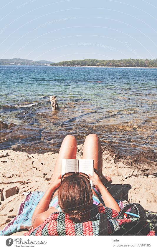 vacation Contentment Relaxation Vacation & Travel Summer Summer vacation Sun Sunbathing Beach Ocean Island Waves Human being Feminine Woman Adults Head Arm Legs