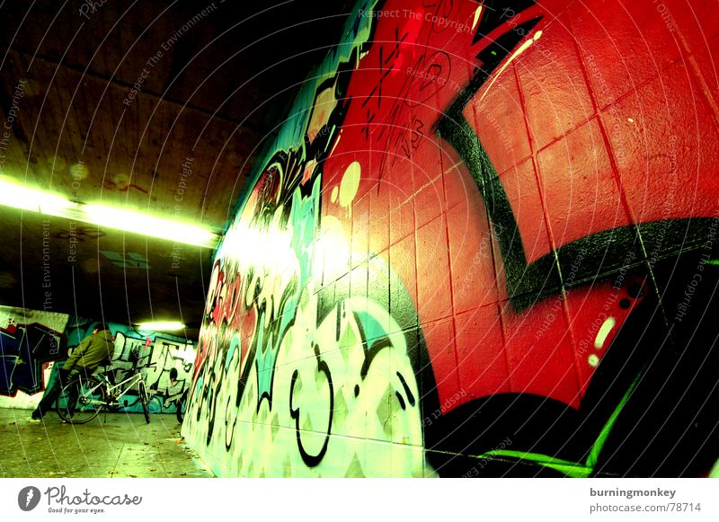 underpass II Neon light Red Tunnel Long exposure Underpass Colour Graffiti
