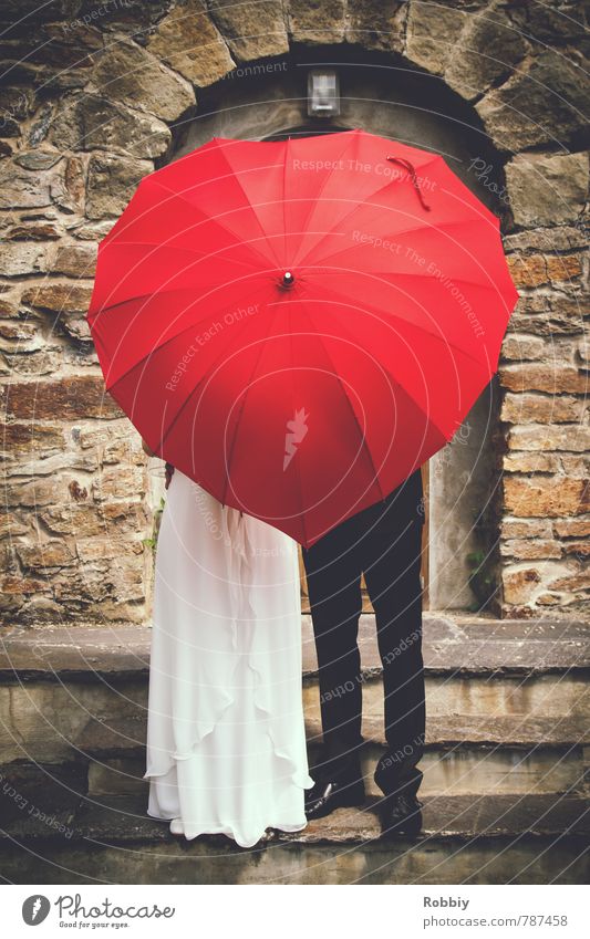 Love goes to head Masculine Feminine Woman Adults Man Couple Partner 2 Human being Wall (barrier) Wall (building) Stairs Facade Dress Suit Wedding dress