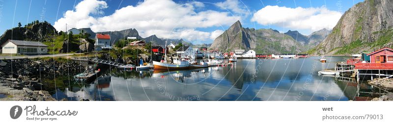 Norway, Lofoten, Reine Panorama (View) Iceland Lofotes Fishing (Angle) Clouds Lake Scandinavia Summer Harbour bay North Sea Pure fishering Large