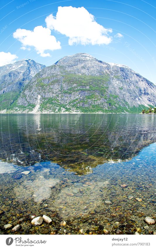 Eidfjord, Norway Swimming & Bathing Nature Landscape Sand Air Water Sky Clouds Summer Weather Beautiful weather Warmth Rock Mountain Snowcapped peak Fjord Stone