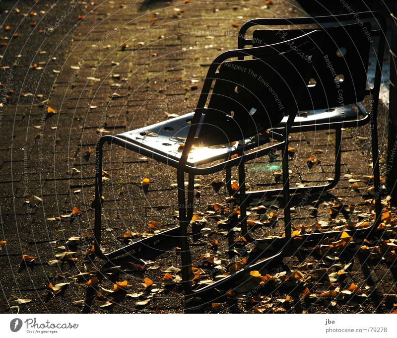 lonely and scattered Iron rod Stool Chair Hollow Evening sun Yellow Leaf Autumn Winter Cold Physics Reflection Furniture set back Metal Lie Warmth Rust Dusk Old