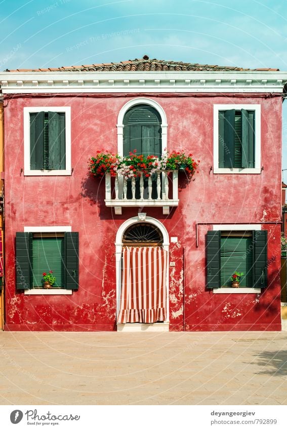 Bright red color house in Burano, Venice Beautiful Vacation & Travel Tourism Summer Island House (Residential Structure) Landscape Small Town Building