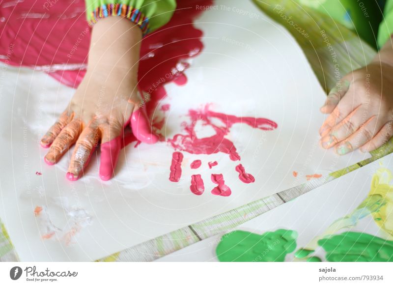 blotting - handprint Human being Androgynous Child Toddler Infancy Hand 1 1 - 3 years Artist Painter Red Creativity Joy Draw Finger paint Daub Multicoloured