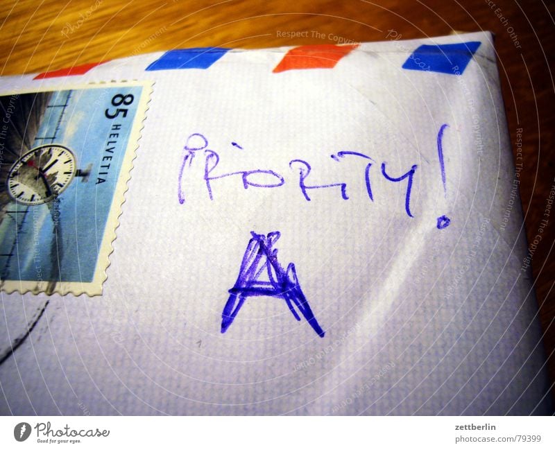 Priority A Letter (Mail) Airmail Letters (alphabet) Characters depesche registered letter Section of image Detail Partially visible Handwriting Handwritten