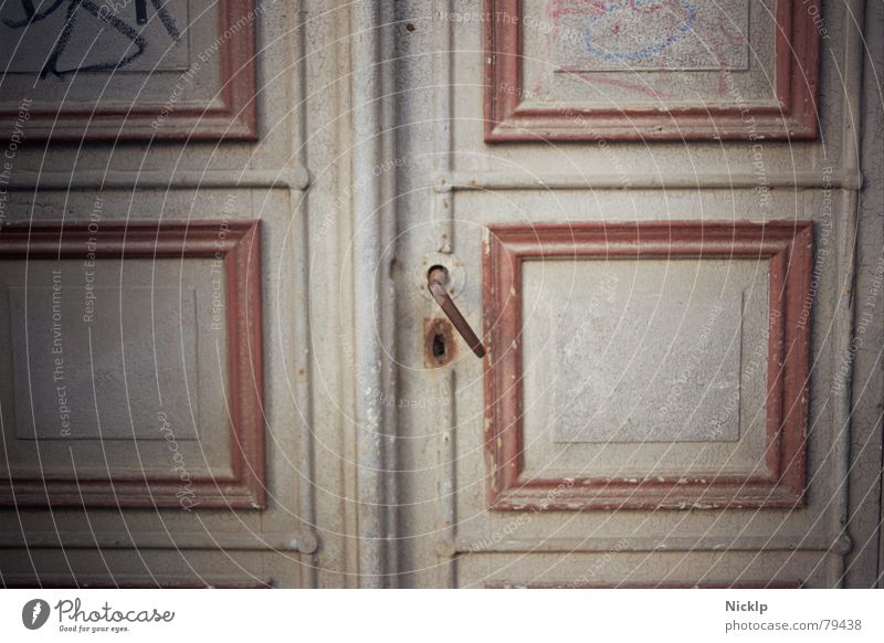 When doors were still made of wood, no... Art Door Wood Rust Ornament Graffiti Lock Dirty Historic Gray Red White Esthetic Mysterious Culture Nostalgia Decline