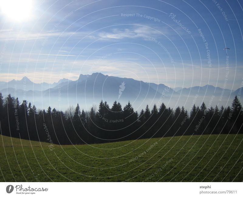 summer in the mountains II Meadow Fog Clouds Summer Physics Beautiful Sun Exterior shot Austria Mountain Sky Bright Warmth Freedom Lighting Alps Blue sky