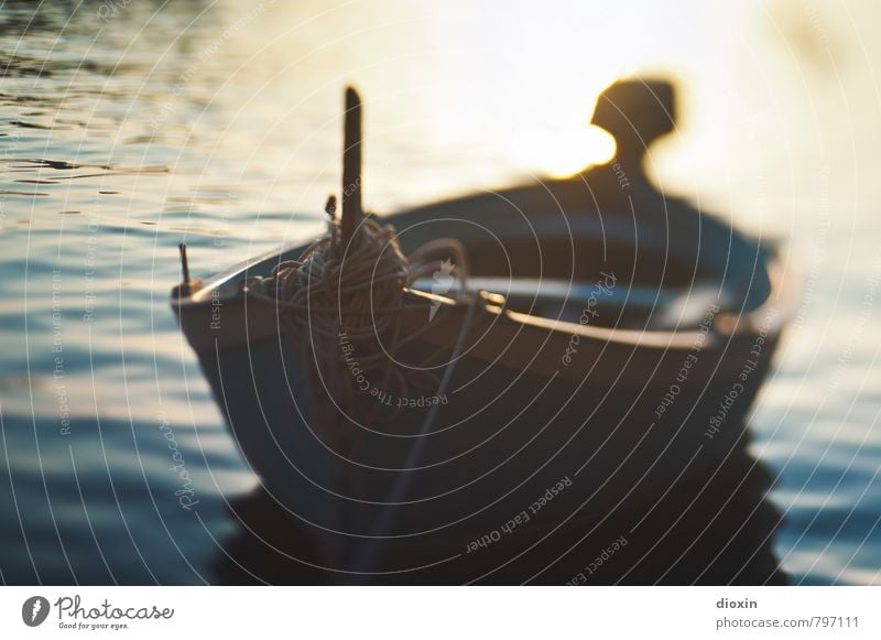 rowboat [1] Vacation & Travel Summer Summer vacation Sun Water Sunlight Waves Coast Ocean Mediterranean sea Navigation Rowboat Rope Swimming & Bathing Maritime