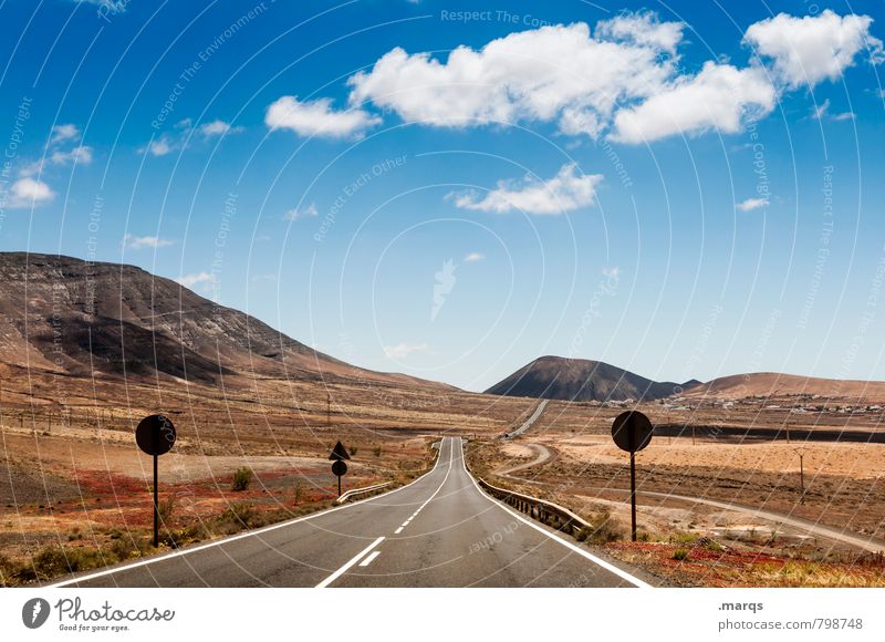 A long way Vacation & Travel Trip Adventure Far-off places Freedom Landscape Sky Clouds Horizon Summer Beautiful weather Hill Steppe Transport Street Road sign