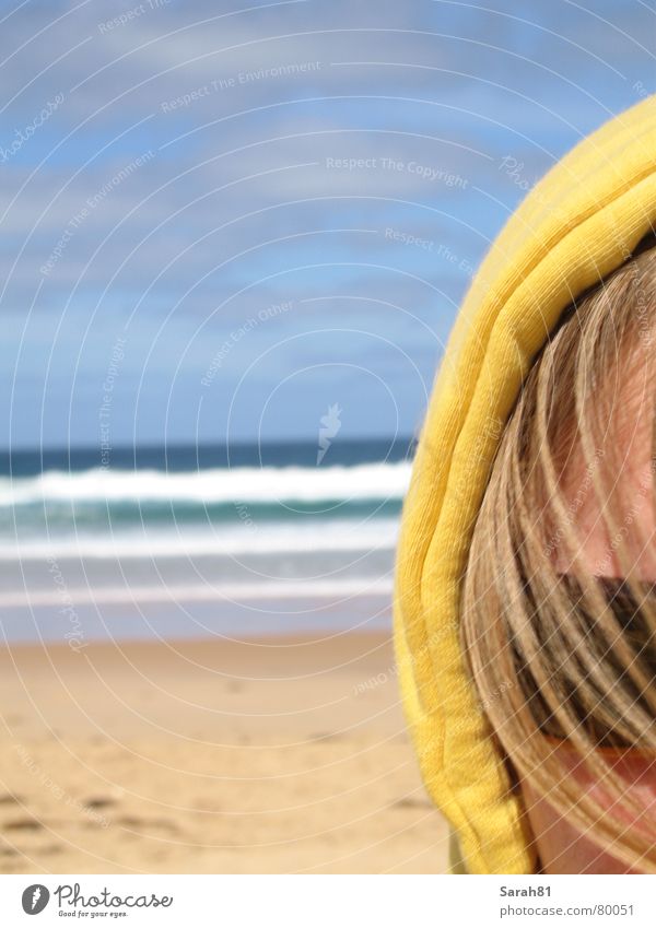 waiting for the summer Beach Australia Yellow Sunglasses Blonde Waves Clouds Coast Ocean Summer Leisure and hobbies philip island hoodie Sand Blue Head Face